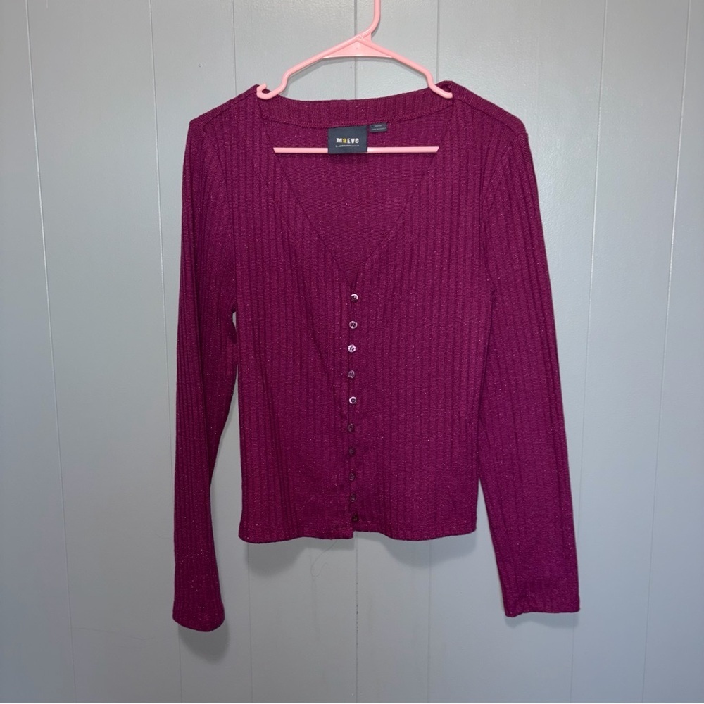 Anthropologie Maeve Meryl Purple Shimmer Button Front Cardigan Sweater Medium - Picture 3 of 8